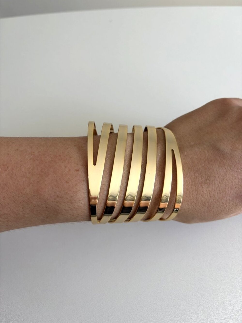 Vintage 1980s Thierry Mugler Gold Tone Cage Statement Cuff Bracelet